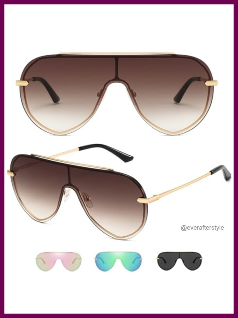 Oversized Shield Sunglasses Rimless Aviator UV400 Gold Alloy Steel Frame